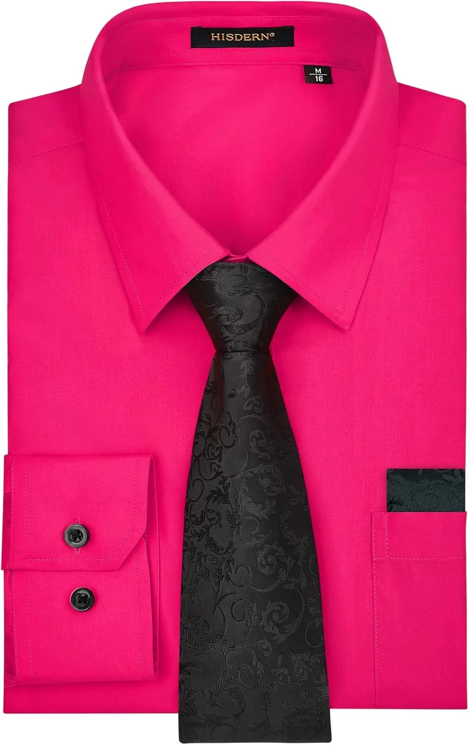 HISDERN Mens Dress Shirt with Tie Pocket Square Set Classic Button Down Shirt Matching Tie Long Sleeve Shirts