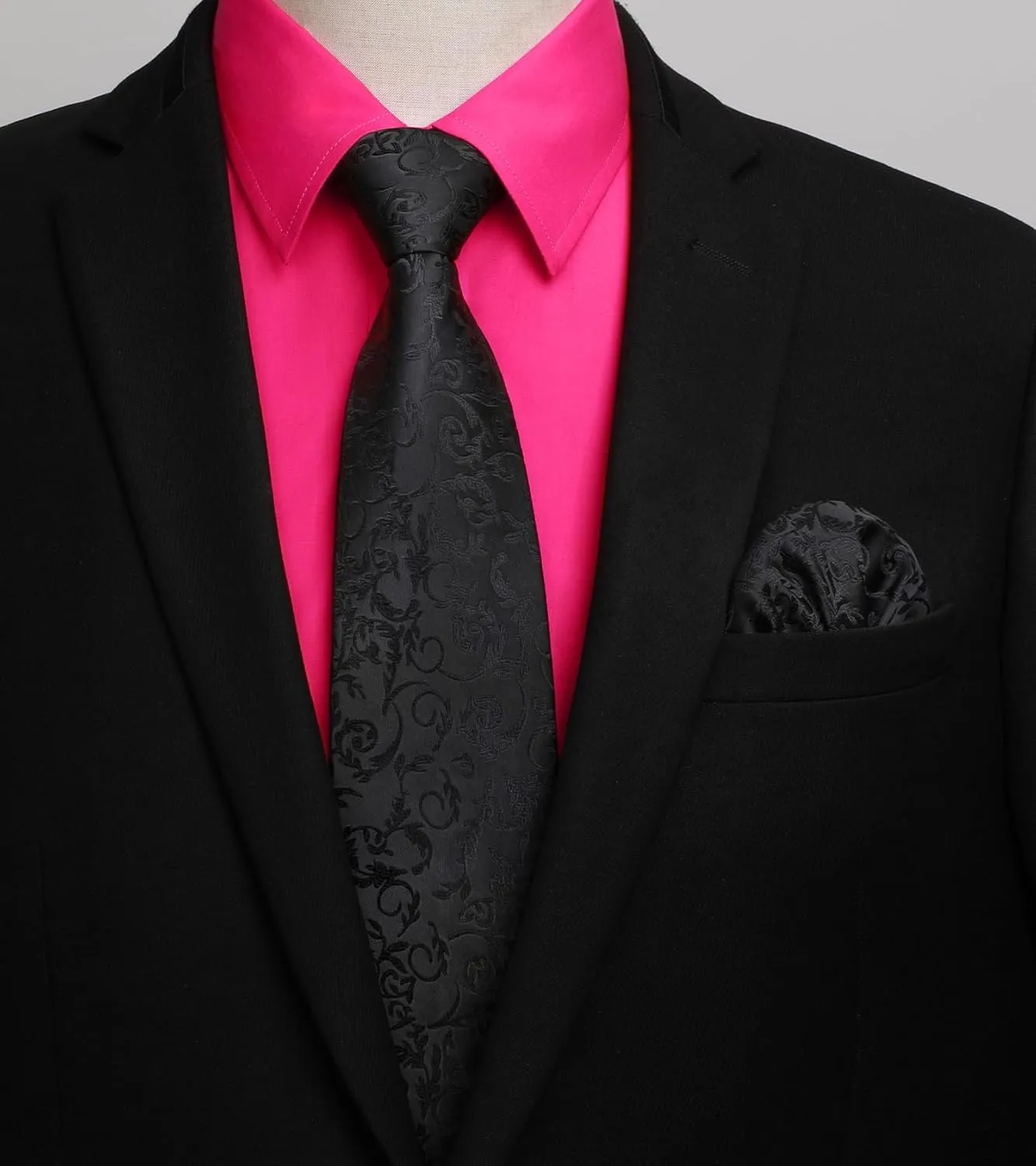 HISDERN Mens Dress Shirt with Tie Pocket Square Set Classic Button Down Shirt Matching Tie Long Sleeve Shirts