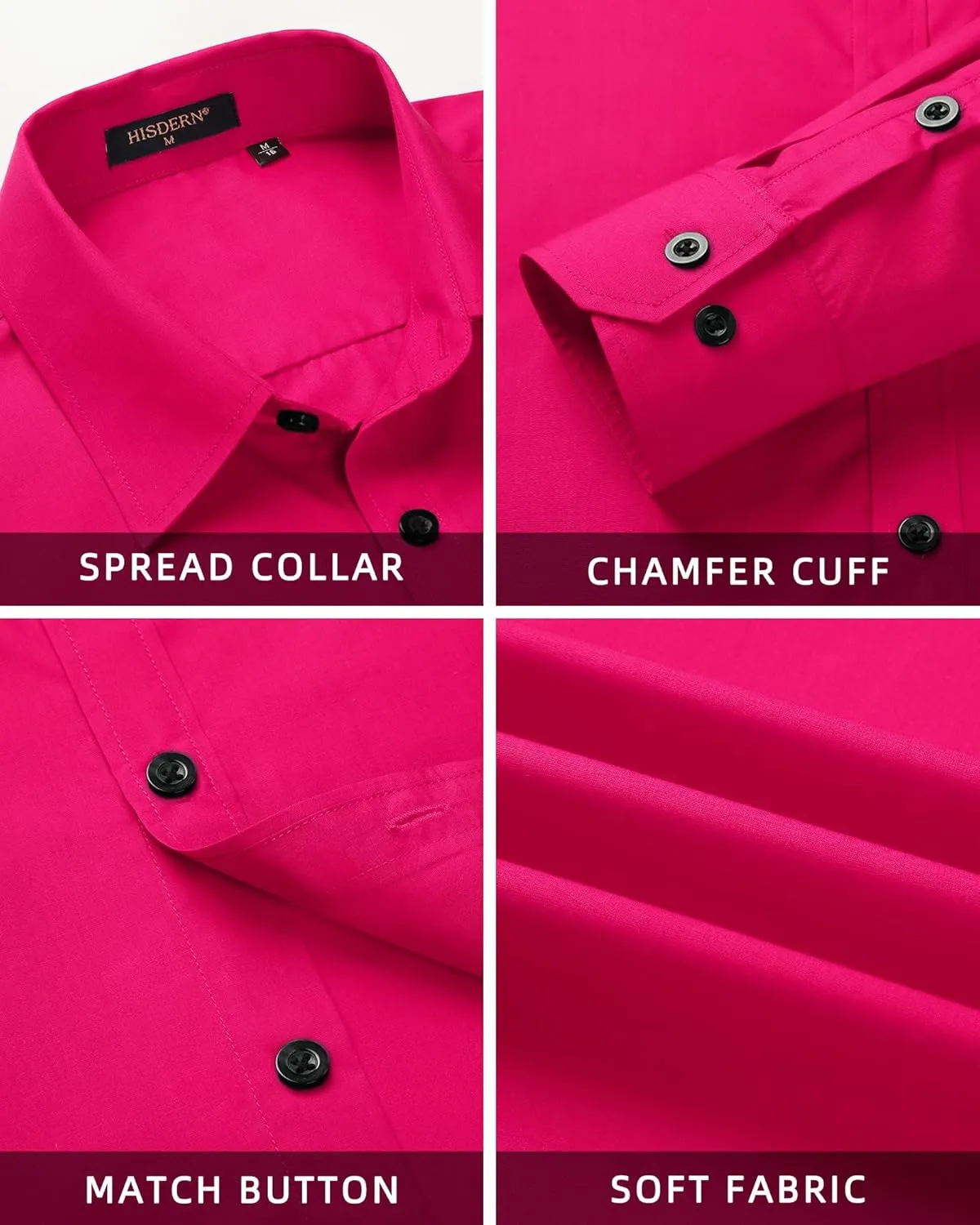 HISDERN Mens Dress Shirt with Tie Pocket Square Set Classic Button Down Shirt Matching Tie Long Sleeve Shirts