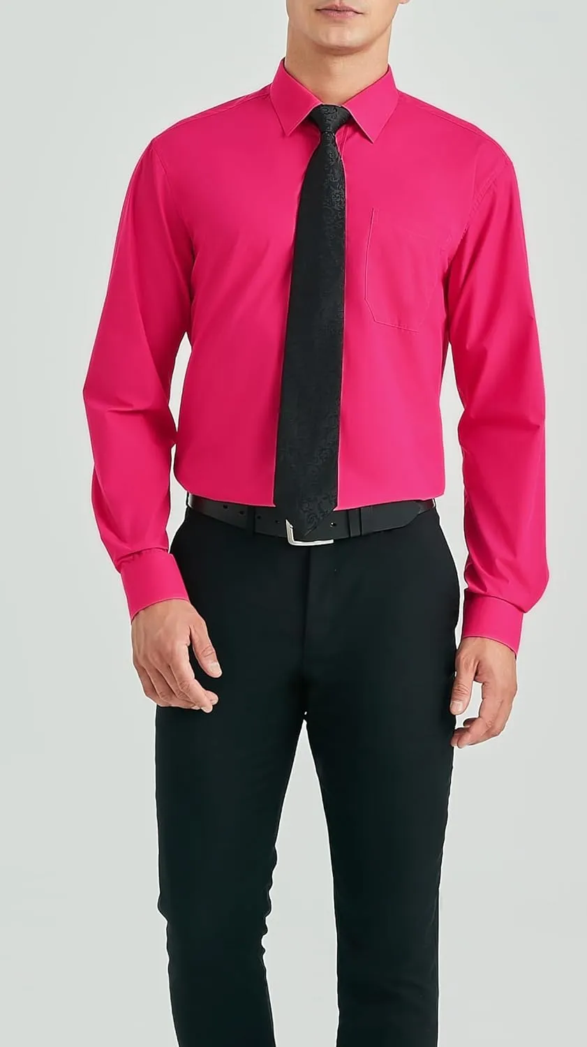 HISDERN Mens Dress Shirt with Tie Pocket Square Set Classic Button Down Shirt Matching Tie Long Sleeve Shirts