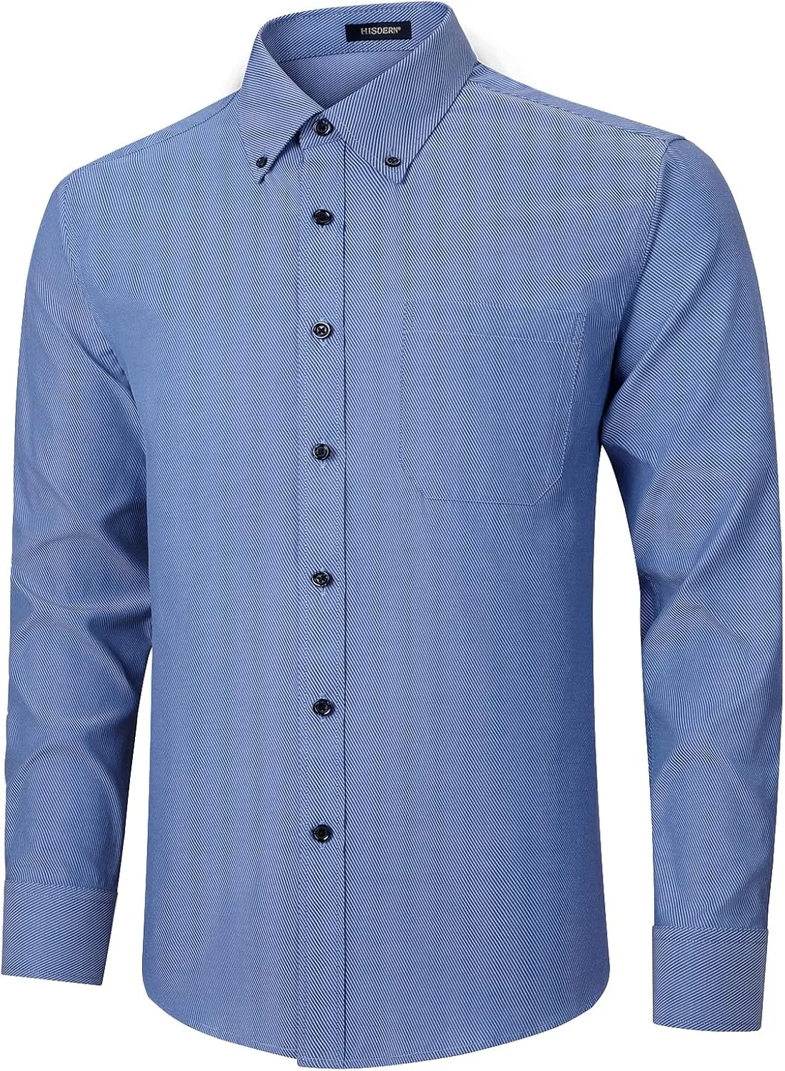 HISDERN Mens Stripe Dress Shirts Long Sleeve Button Down Shirt Formal Wrinkle Free Dress Shirts Business Cotton Shirt