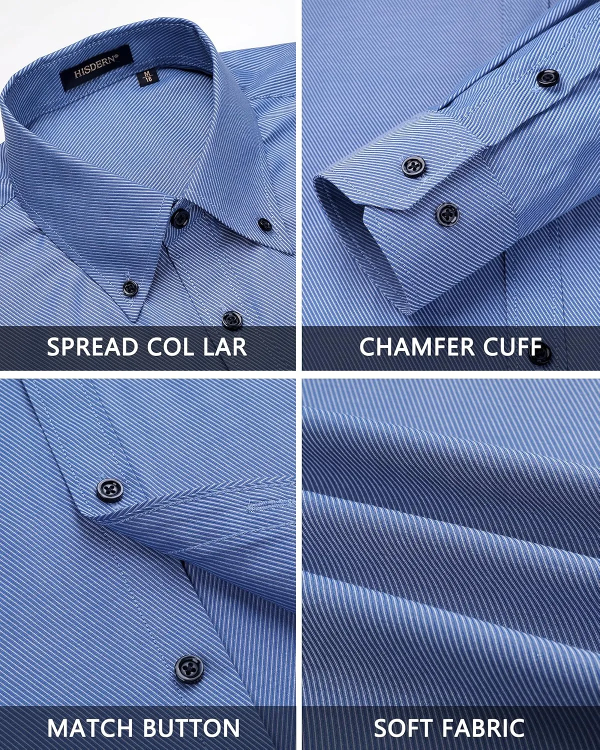 HISDERN Mens Stripe Dress Shirts Long Sleeve Button Down Shirt Formal Wrinkle Free Dress Shirts Business Cotton Shirt