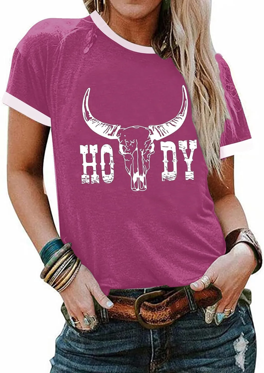 Howdy Shirt Women Cow Skull Shirt Western Country T Shirts Vintage Cowgirl Shirts Casual Short Sleeve Tee Tops