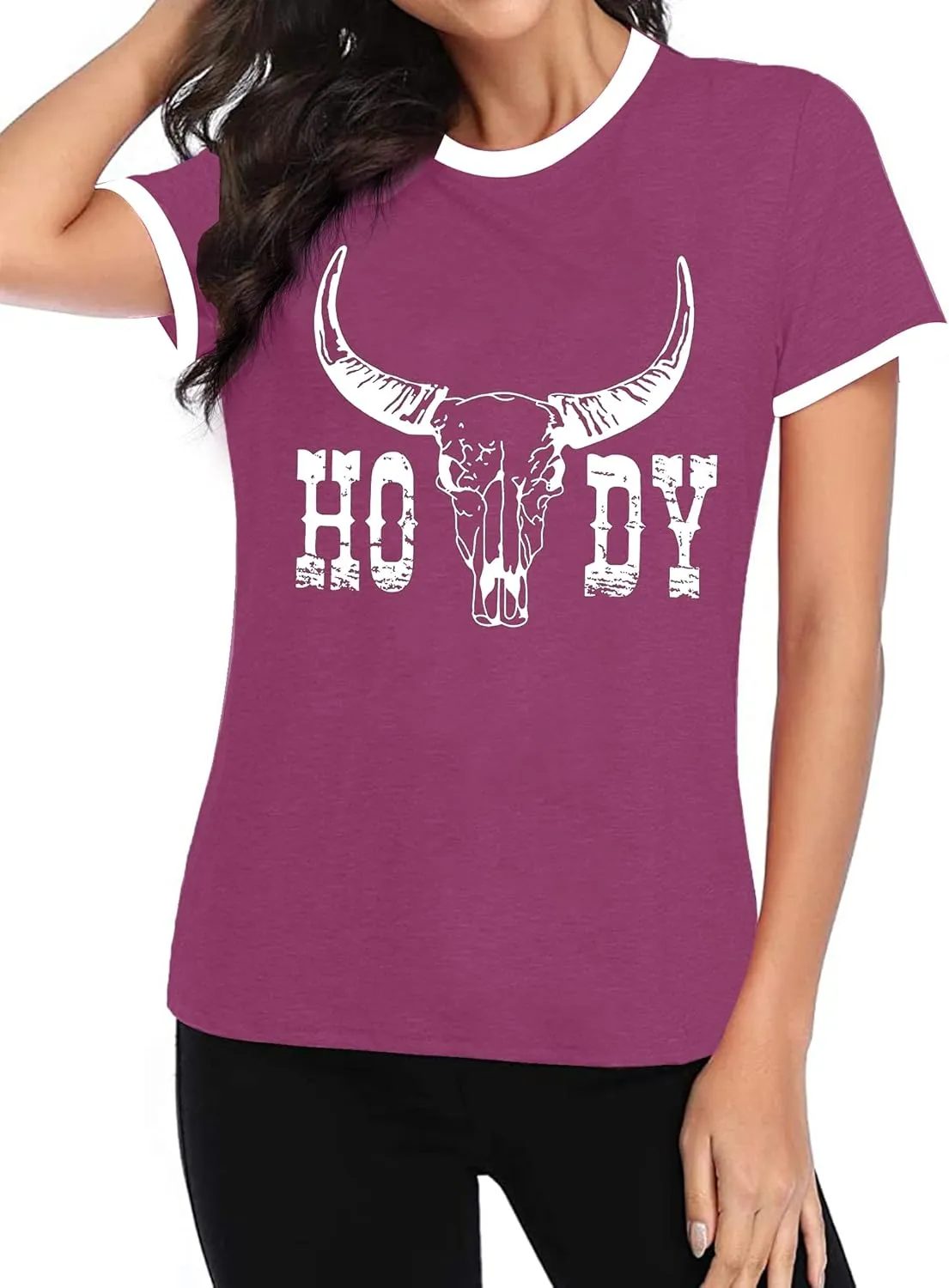 Howdy Shirt Women Cow Skull Shirt Western Country T Shirts Vintage Cowgirl Shirts Casual Short Sleeve Tee Tops