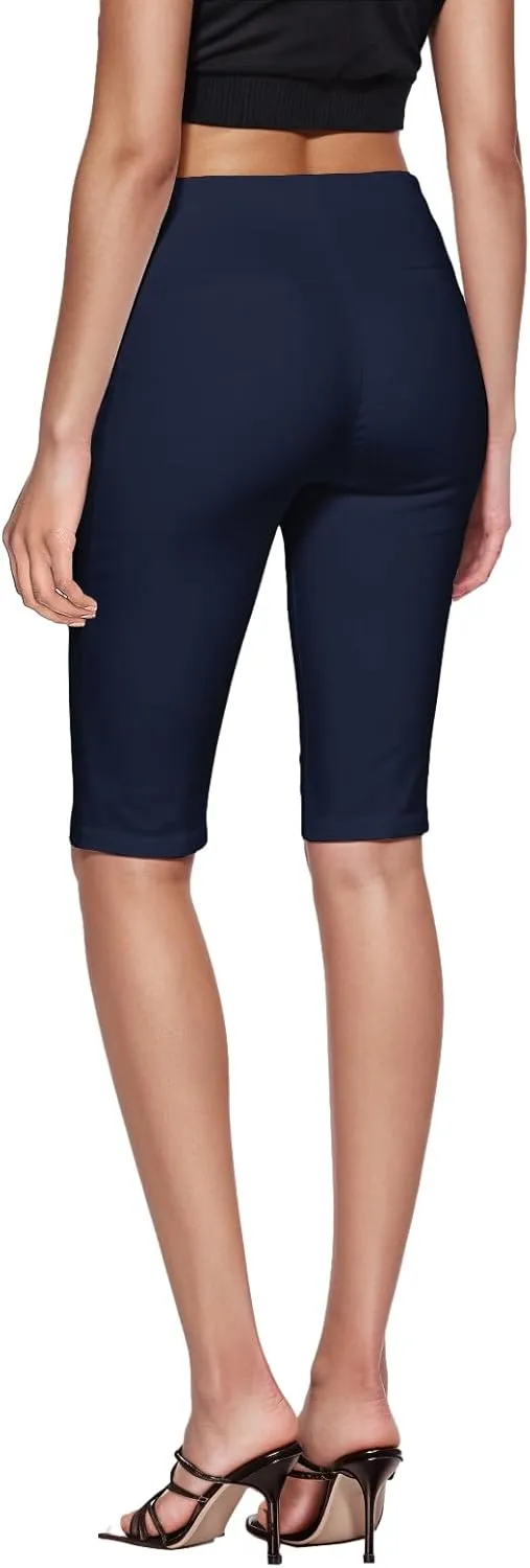 Hybrid & Company Womens Super Stretch Causal Pull On Millennium Twill Bermuda Shorts