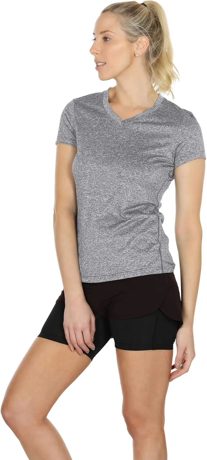 icyzone Workout Shirts Yoga Tops Activewear V-Neck T-Shirts for Women Running Fitness Sports Short Sleeve Tees
