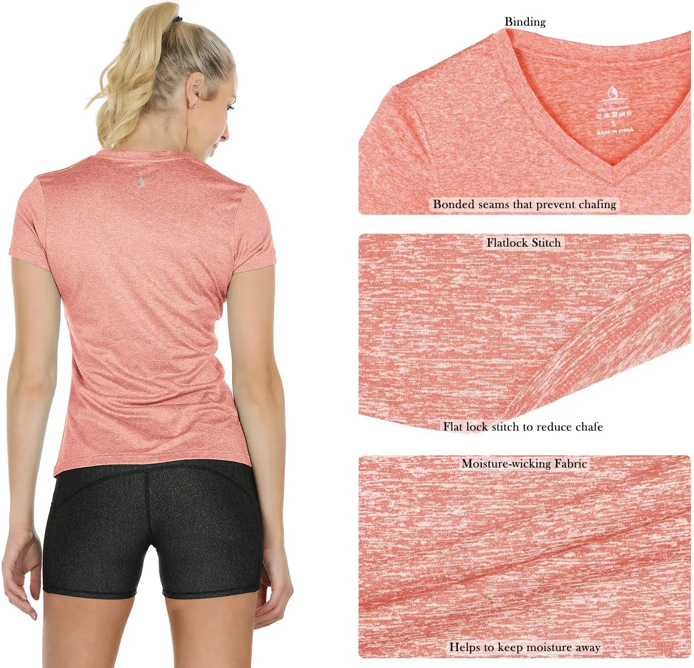 icyzone Workout Shirts Yoga Tops Activewear V-Neck T-Shirts for Women Running Fitness Sports Short Sleeve Tees