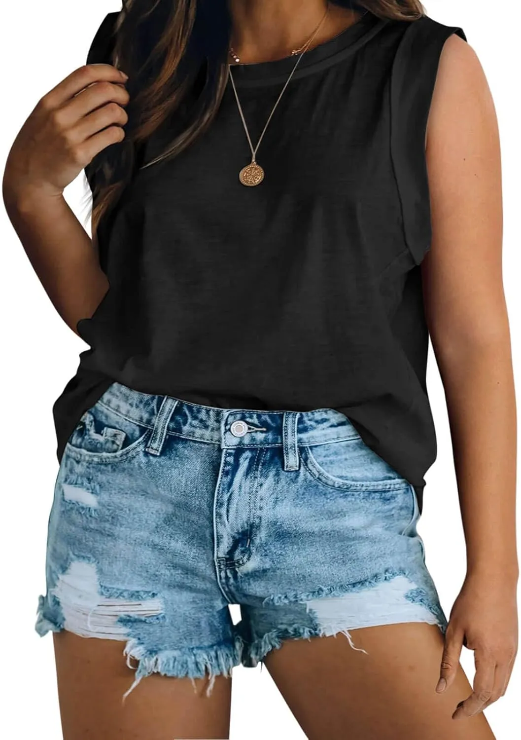 Imily Bela Womens Plus Size Tank Tops Sleeveless Crew Neck Summer Casual Basic Tees Shirts