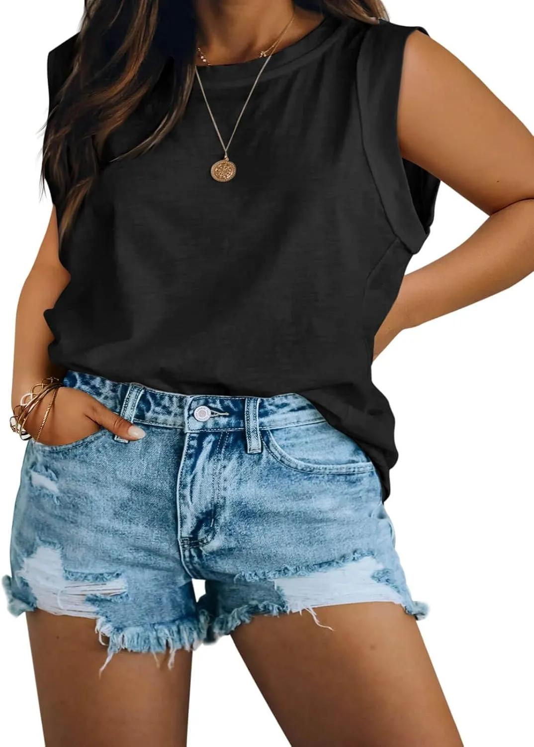 Imily Bela Womens Plus Size Tank Tops Sleeveless Crew Neck Summer Casual Basic Tees Shirts