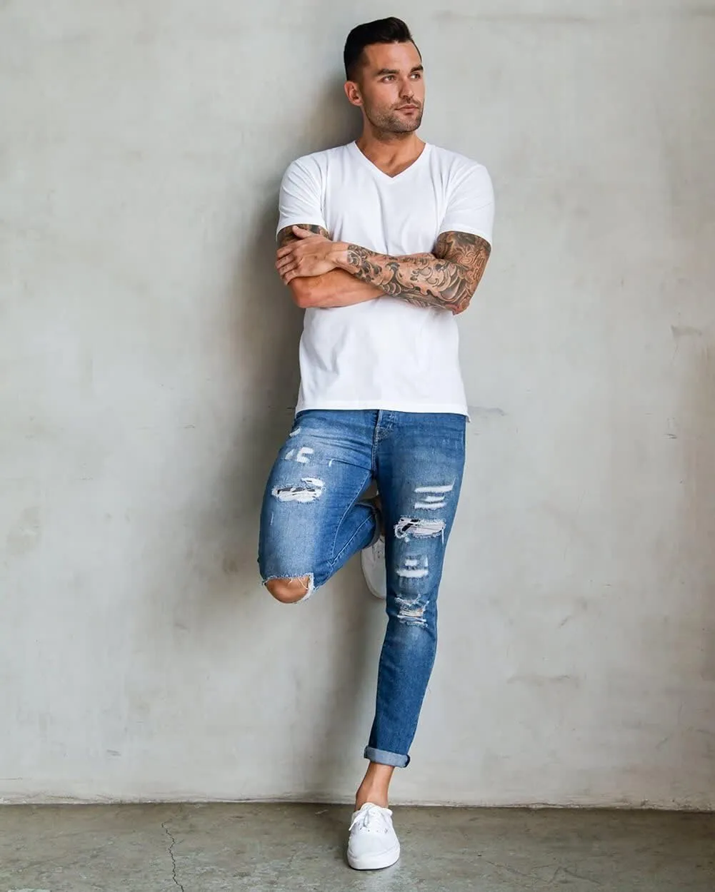 INTO THE AM Premium V Neck T Shirts for Men - Modern Fitted Tees S - 2XL Vneck Undershirts
