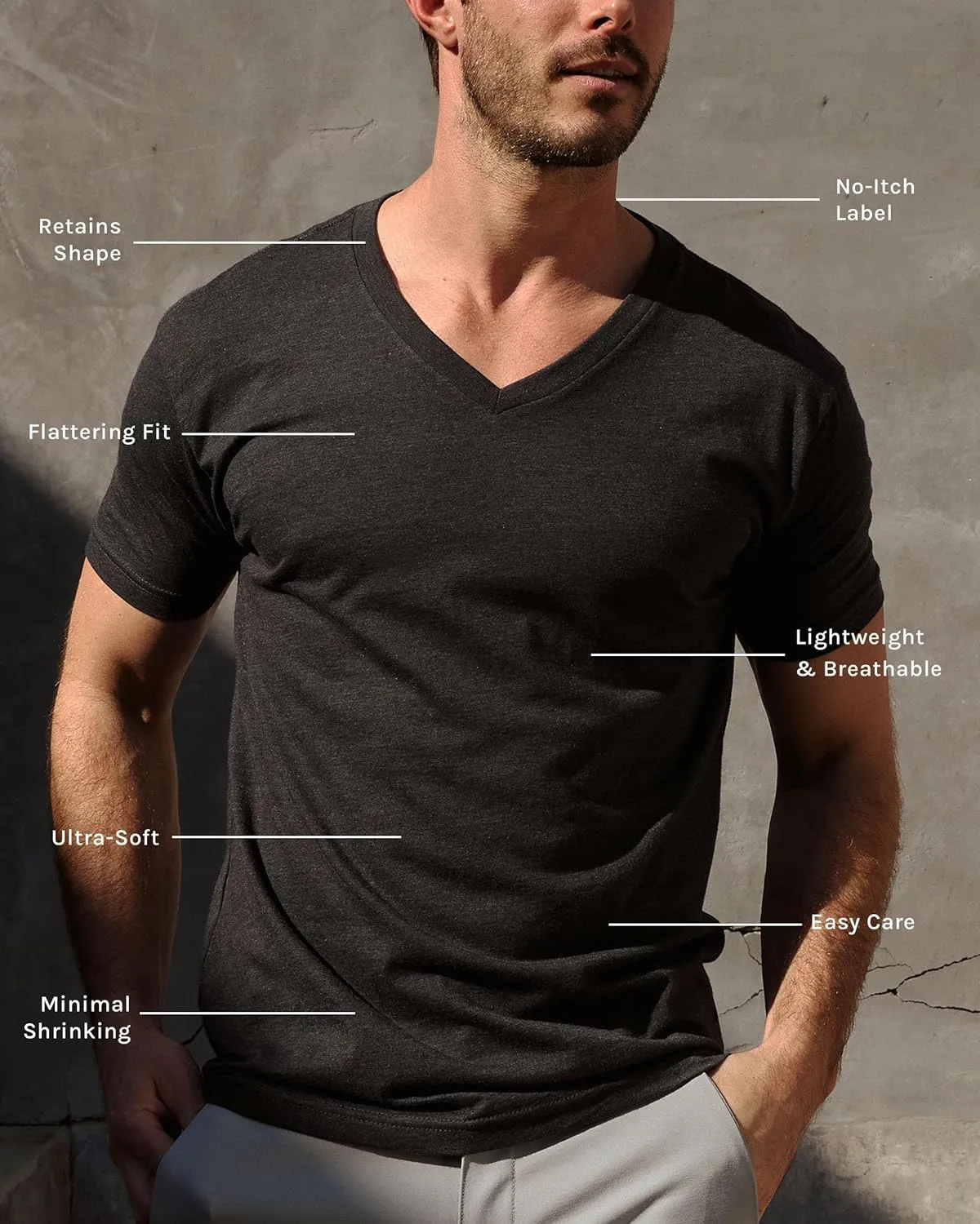 INTO THE AM Premium V Neck T Shirts for Men - Modern Fitted Tees S - 2XL Vneck Undershirts