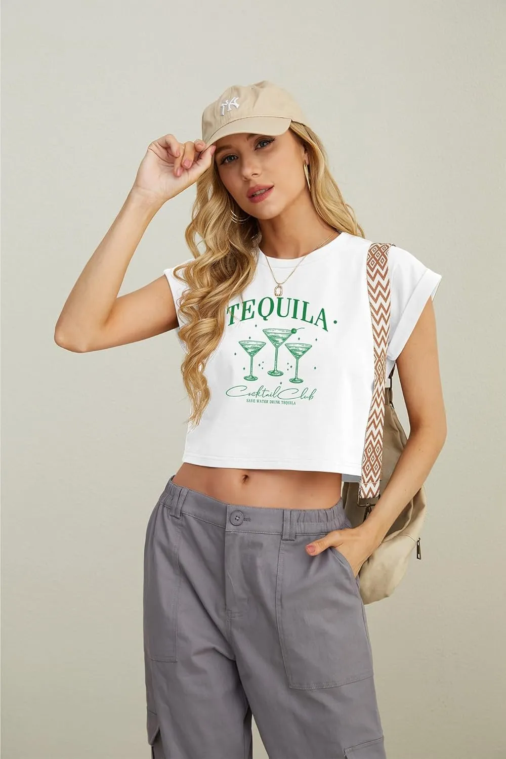JINKESI Womens Summer Crewneck Crop Tops Causal T-Shirts Rolled Short Sleeve Basic Tees