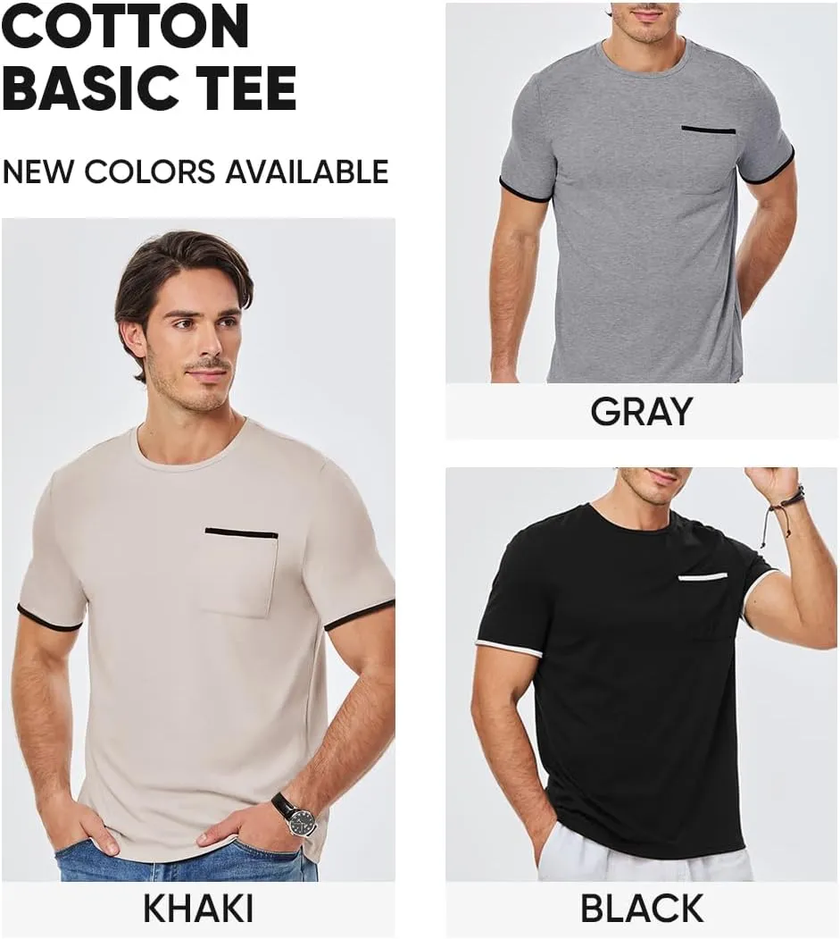 JMIERR Mens T-Shirt Cotton Crewneck Basic Tee Casual Short Sleeve Shirts Active Quick Dry 3 Pack Tops with Pocket
