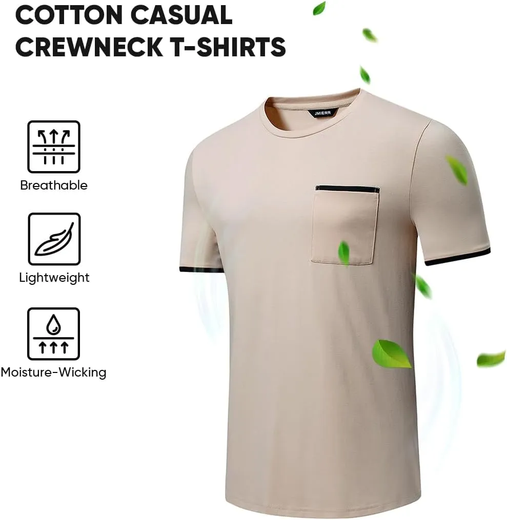 JMIERR Mens T-Shirt Cotton Crewneck Basic Tee Casual Short Sleeve Shirts Active Quick Dry 3 Pack Tops with Pocket