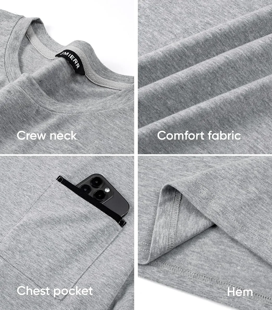 JMIERR Mens T-Shirt Cotton Crewneck Basic Tee Casual Short Sleeve Shirts Active Quick Dry 3 Pack Tops with Pocket