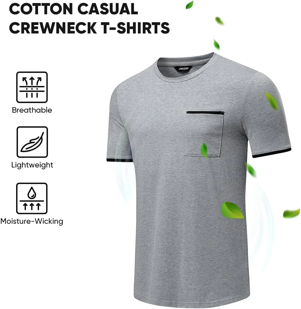 JMIERR Mens T-Shirt Cotton Crewneck Basic Tee Casual Short Sleeve Shirts Active Quick Dry 3 Pack Tops with Pocket