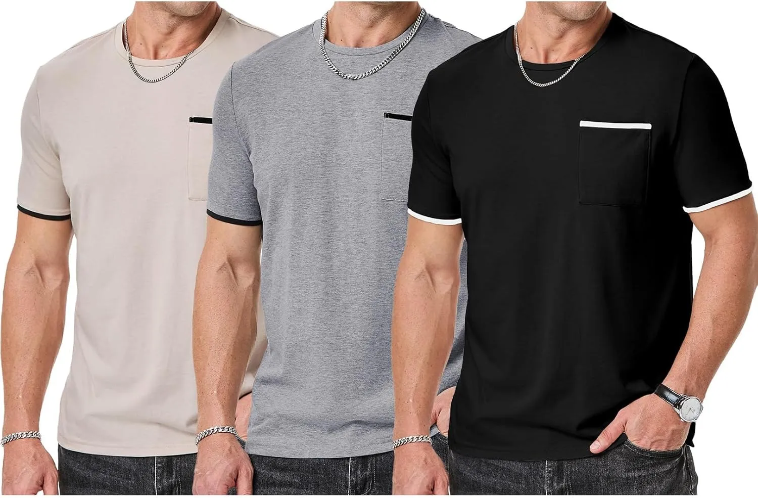 JMIERR Mens T-Shirt Cotton Crewneck Basic Tee Casual Short Sleeve Shirts Active Quick Dry 3 Pack Tops with Pocket
