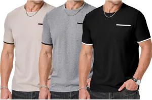 JMIERR Mens T-Shirt Cotton Crewneck Basic Tee Casual Short Sleeve Shirts Active Quick Dry 3 Pack Tops with Pocket