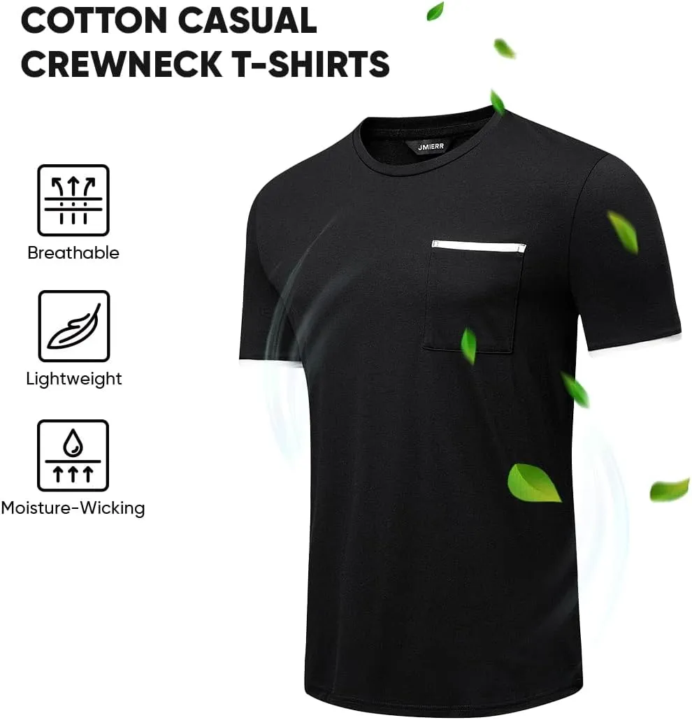 JMIERR Mens T-Shirt Cotton Crewneck Basic Tee Casual Short Sleeve Shirts Active Quick Dry 3 Pack Tops with Pocket