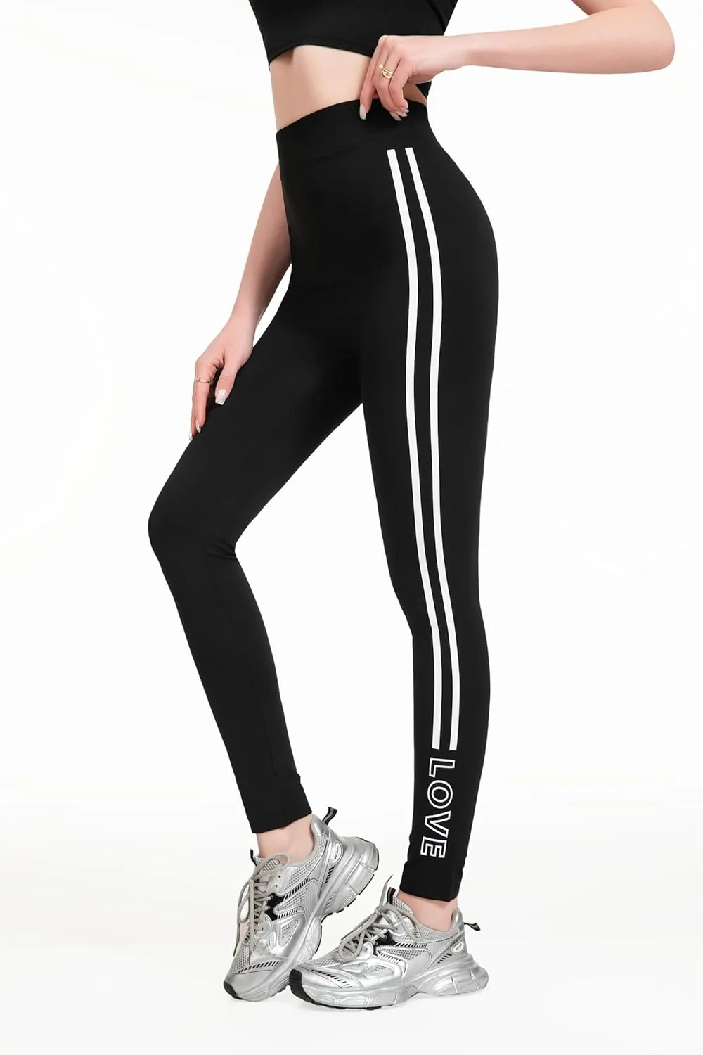 just one Womens High-Waisted Leggings; Coordinated 4-Pack Designs for Workout, Lounging, and Everyday Comfort.