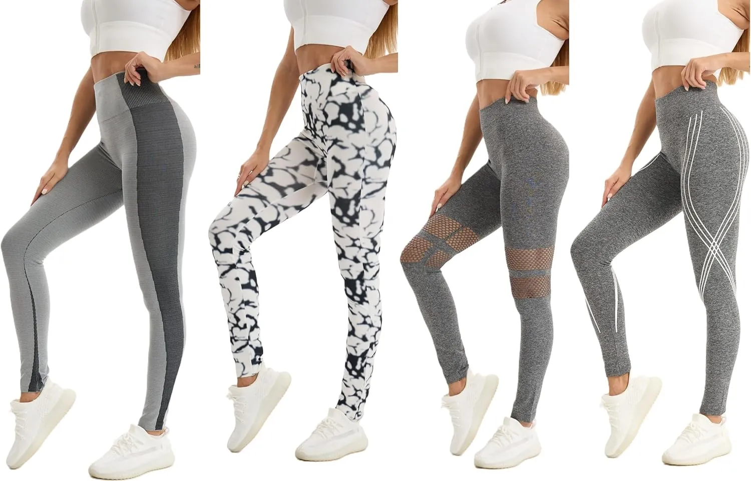 just one Womens High-Waisted Leggings; Coordinated 4-Pack Designs for Workout, Lounging, and Everyday Comfort.