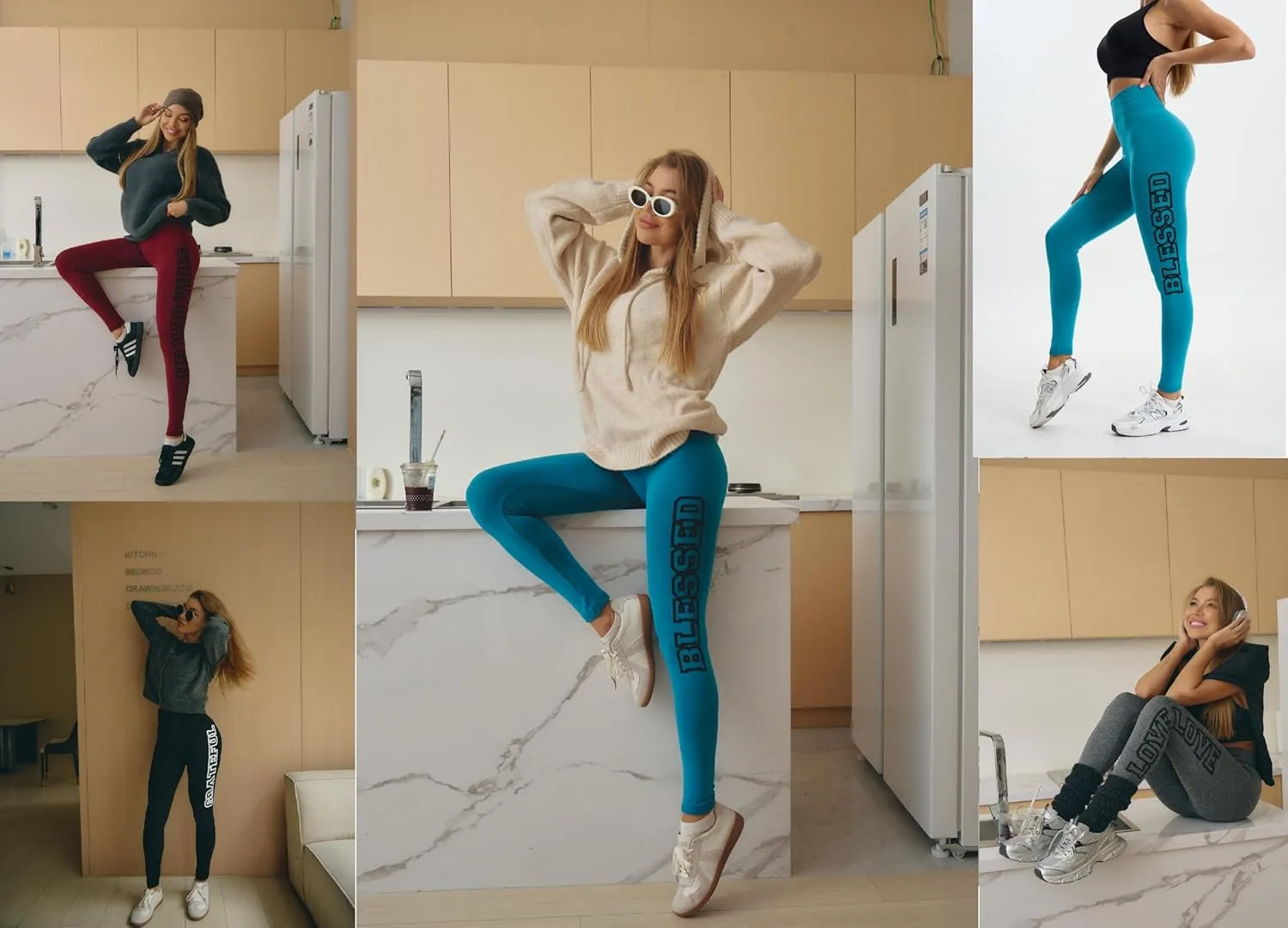 just one Womens High-Waisted Leggings; Coordinated 4-Pack Designs for Workout, Lounging, and Everyday Comfort.