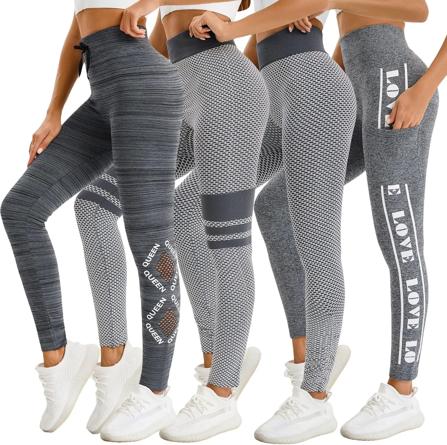 just one Womens High-Waisted Leggings; Coordinated 4-Pack Designs for Workout, Lounging, and Everyday Comfort.