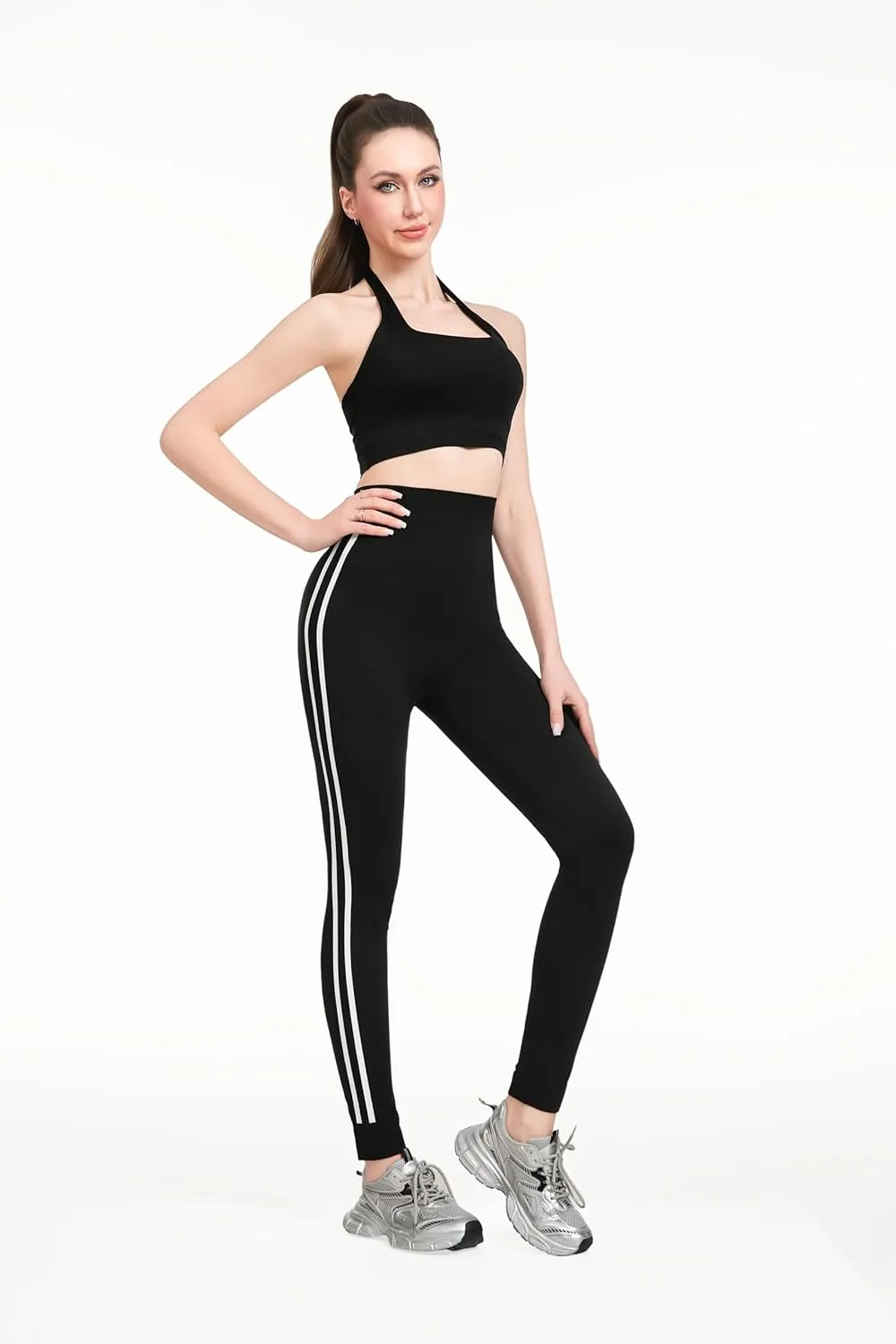 just one Womens High-Waisted Leggings; Coordinated 4-Pack Designs for Workout, Lounging, and Everyday Comfort.