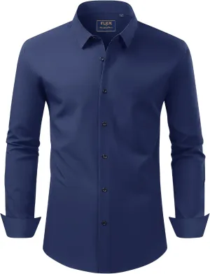 J.VER Men's Dress Shirts Stretch Long Sleeve Formal Shirt Solid Business Casual Button Down Shirts for Wedding Prom