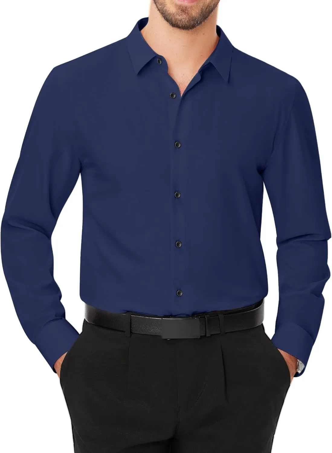 J.VER Men's Dress Shirts Stretch Long Sleeve Formal Shirt Solid Business Casual Button Down Shirts for Wedding Prom