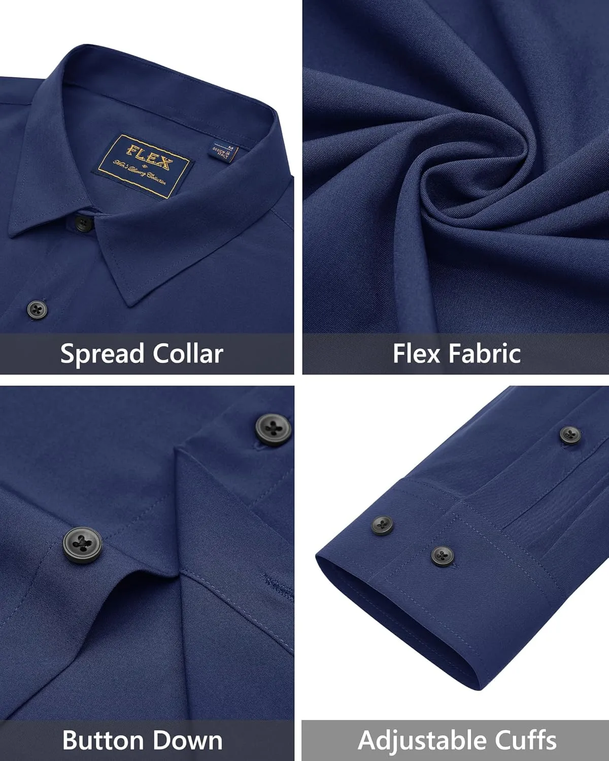 J.VER Men's Dress Shirts Stretch Long Sleeve Formal Shirt Solid Business Casual Button Down Shirts for Wedding Prom