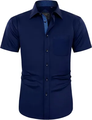 J.VER Men's Short Sleeve Dress Shirts Stretch Wrinkle Free Casual Button Down Shirts with Pocket for Business Wedding