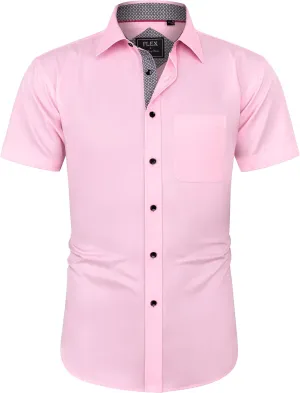 J.VER Men's Short Sleeve Dress Shirts Stretch Wrinkle Free Casual Button Down Shirts with Pocket for Business Wedding