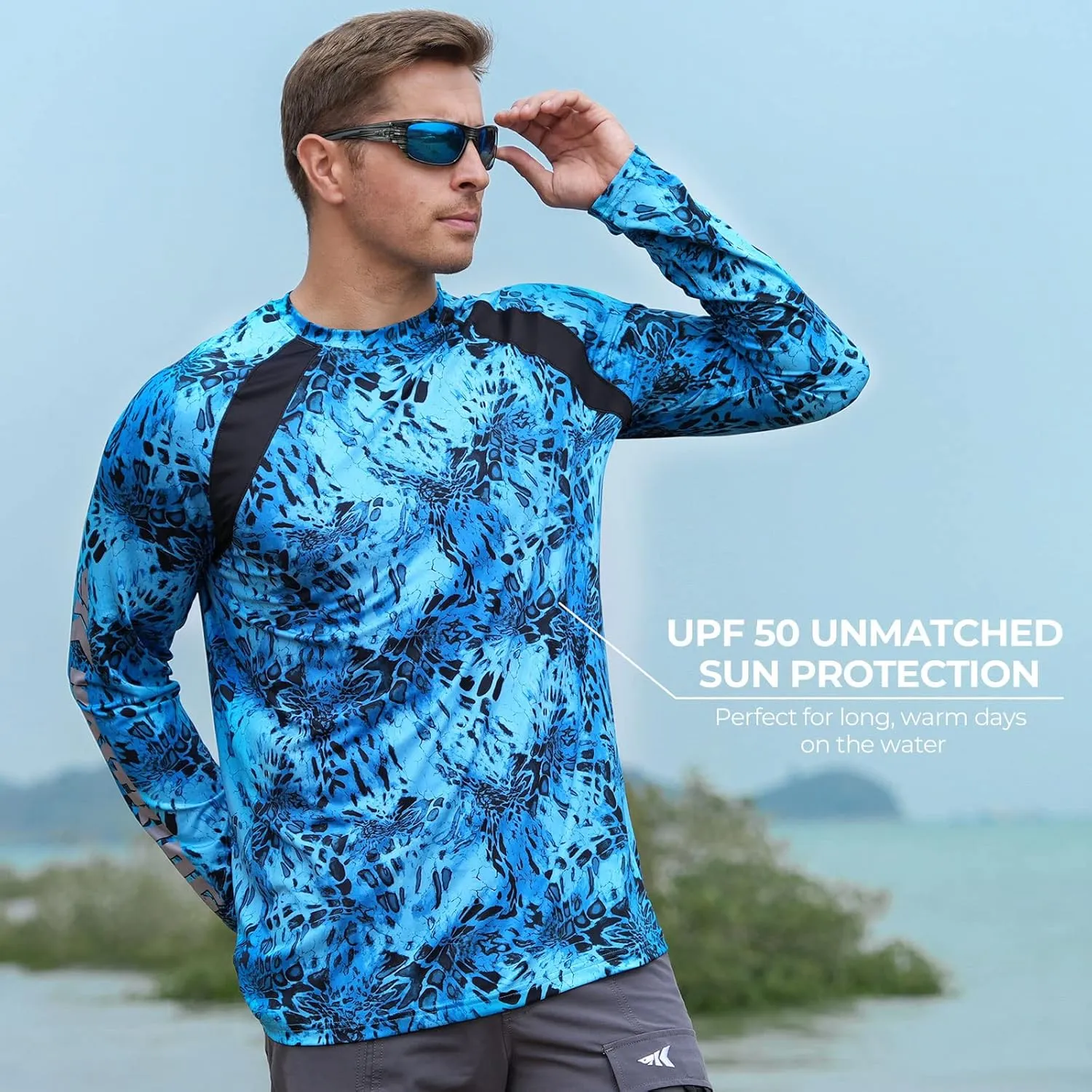 KastKing UPF 50 Fishing Shirts for Men, Long Sleeve Fishing Hiking Shirt, Breathable Moisture Wicking, Sun Shirts for Men