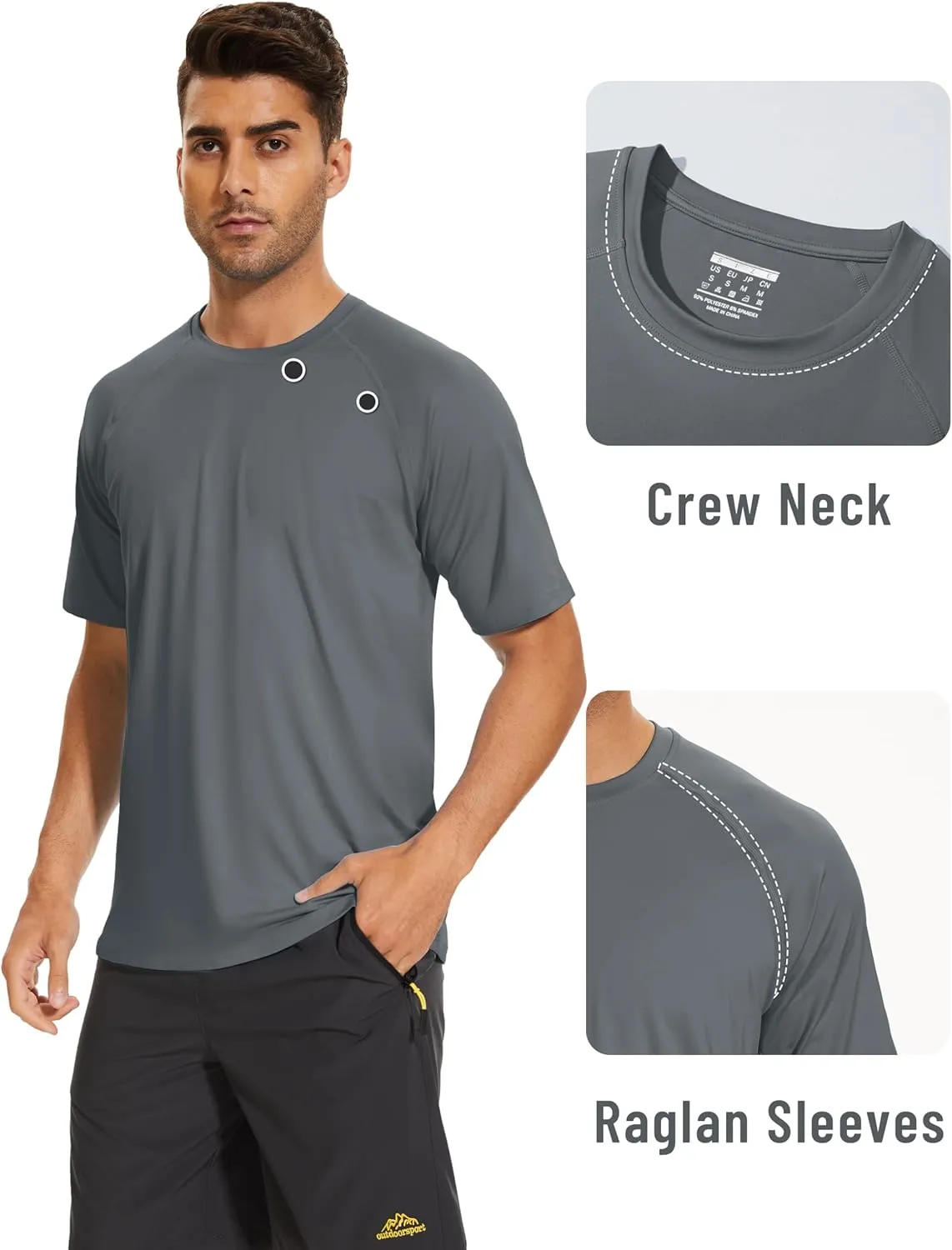 KEFITEVD Men's Short Sleeve UPF 80  Sun Protection Shirts UV SPF Quick Dry Rash Guard Swim Shirts Workout Athletic Tees