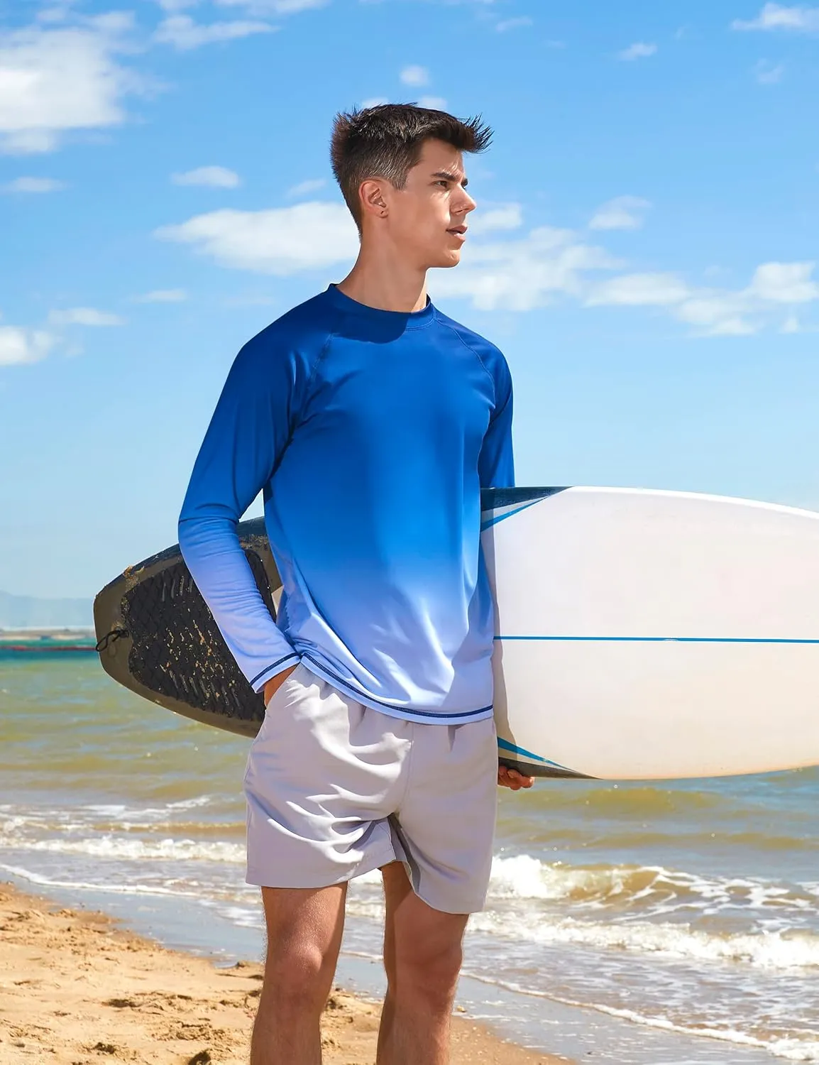 KPSUN Mens Swim Shirts UPF 50  Rash Guard Long Sleeve Sun UV Protection Beach Shirts Quick Dry Fishing T-Shirt