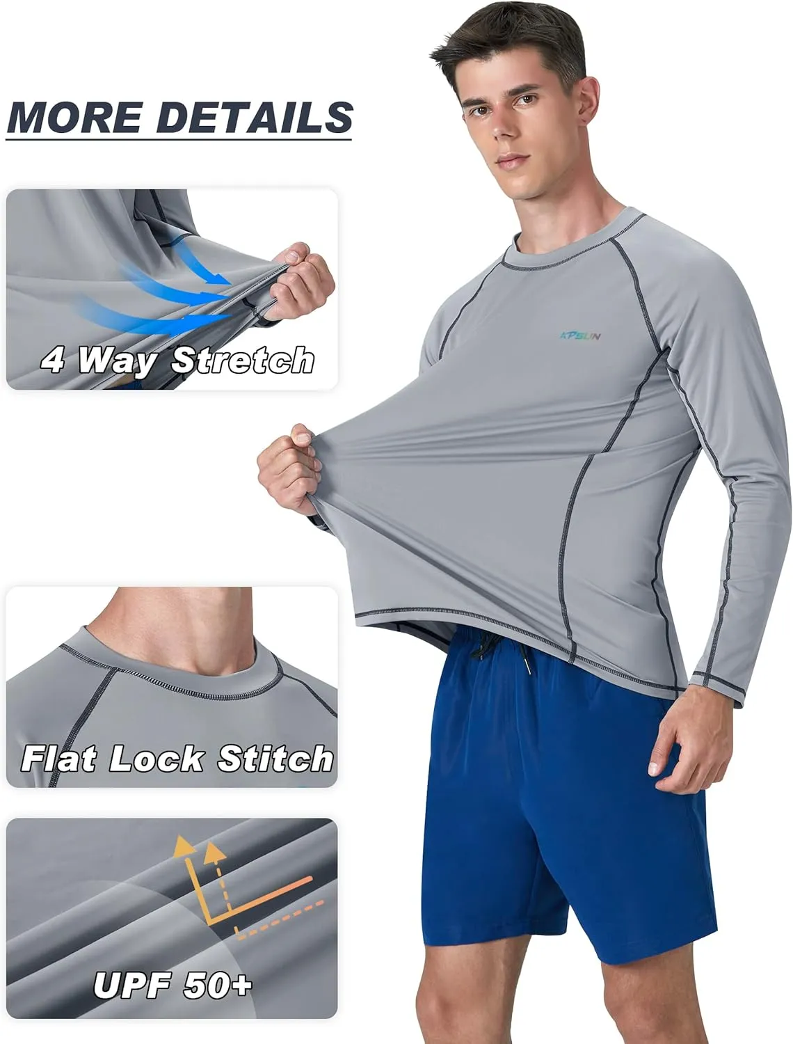 KPSUN Mens Swim Shirts UPF 50  Rash Guard Long Sleeve Sun UV Protection Beach Shirts Quick Dry Fishing T-Shirt