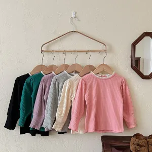 Lace Collar High Stretch Ribbed Long Sleeve Top