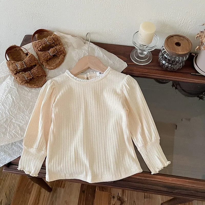 Lace Collar High Stretch Ribbed Long Sleeve Top