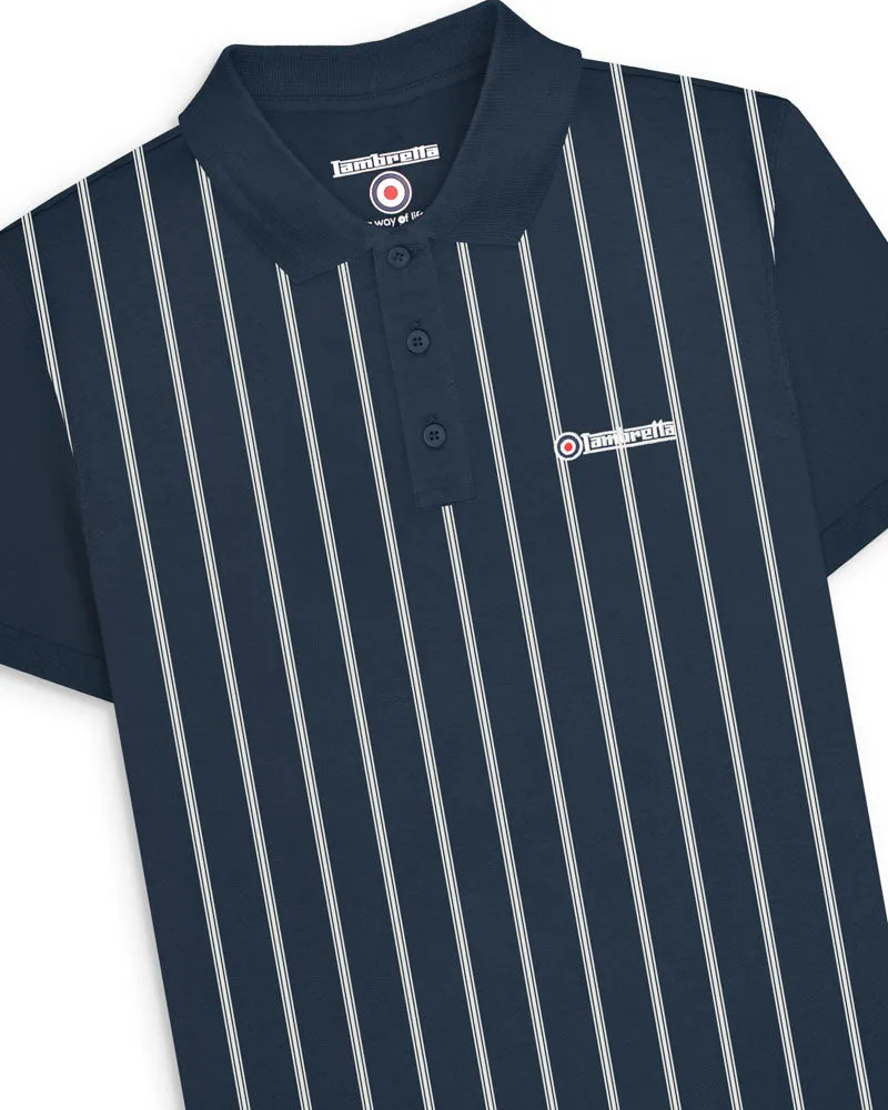 Lambretta Men's SS1027 Pinstripe Polo Shirt Navy Blue