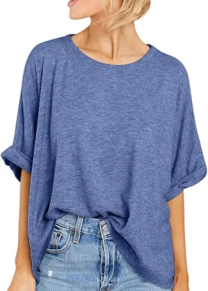 Langwyqu Womens Tops Oversized Tshirts Summer Short Sleeve T Shirts Casual Loose Fit Basic Tees