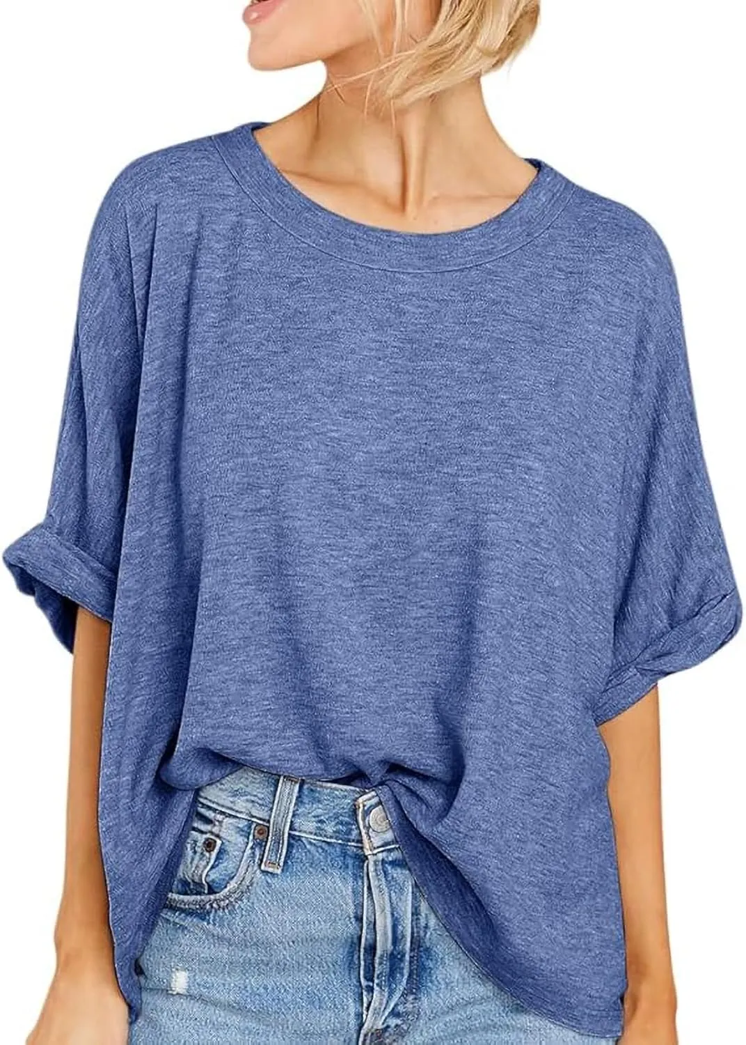 Langwyqu Womens Tops Oversized Tshirts Summer Short Sleeve T Shirts Casual Loose Fit Basic Tees