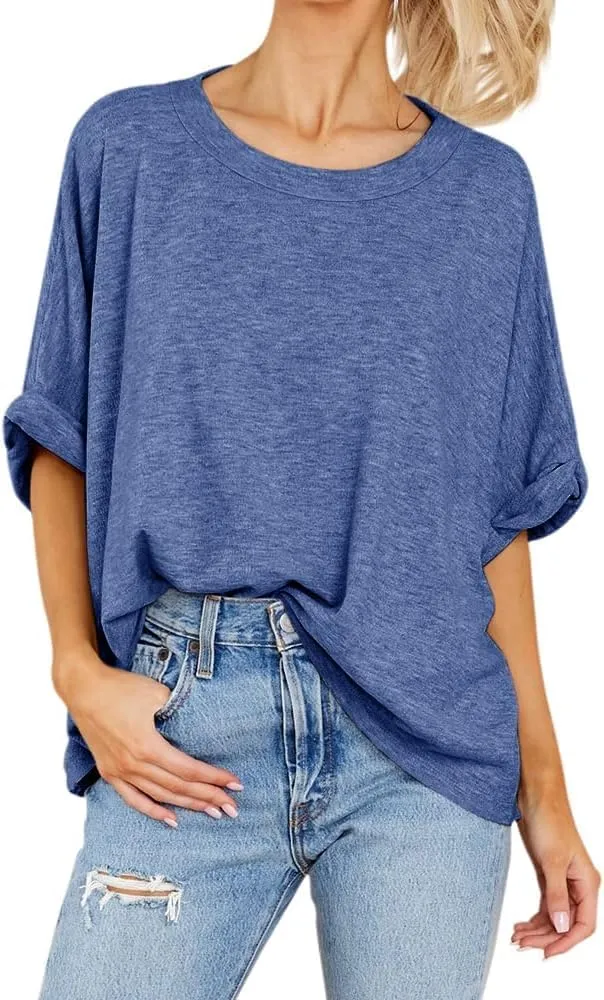 Langwyqu Womens Tops Oversized Tshirts Summer Short Sleeve T Shirts Casual Loose Fit Basic Tees