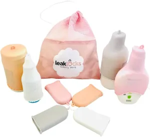 LeakLocks Toiletry Skins 4-Pack w/Travel Bag. Elastic Sleeve for Leak-Proofing Travel Container in Luggage. Fits Standard/Travel Sized Toiletries. Reusable Accessory for Travel Bag Suitcase/Carry-on