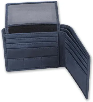 Leather Passcase Wallet for Men with Guitar Pick Holder, RFID Blocking Slim Bifold Leather Purse with Dual ID Windows, Compact Travel Accessory for Spring Gifting (Pass Case Wallet, Blue)