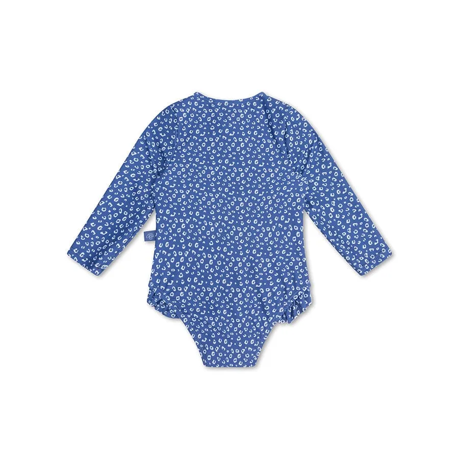 Leopard | Blue UV swimsuit with long sleeves for girls