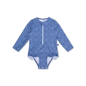 Leopard | Blue UV swimsuit with long sleeves for girls