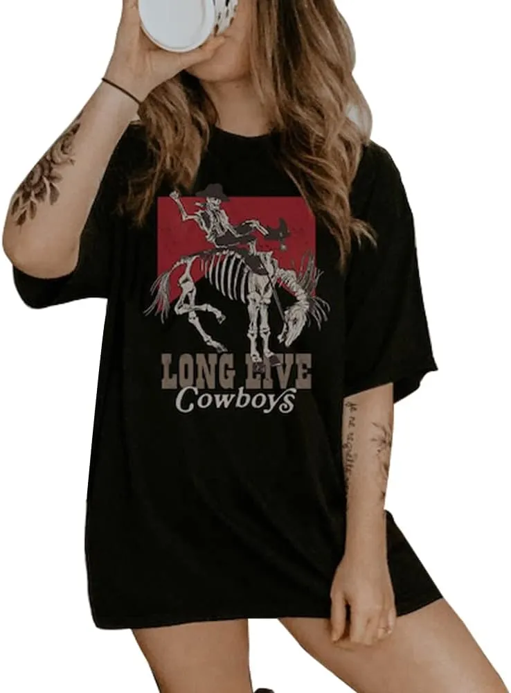 Let 'er Rip Cowboy Short Sleeve Country Music Women's T Shirt Letter Print Tees Vintage Graphic Top