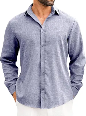 LETSEE Men's Linen Shirts Long Sleeve Untucked Casual Button Down Shirts for Men Business Dress Clothes Fashion Beach Tops