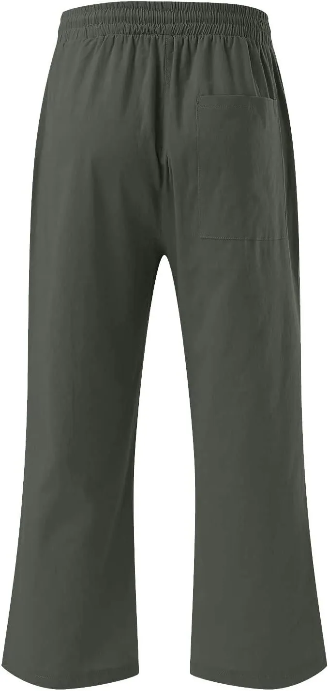 Linen Capri Pants for Women Casual 2025 Summer Drawstring High Waist Lounge Trouser with Pocket Plus Size Resort Wear
